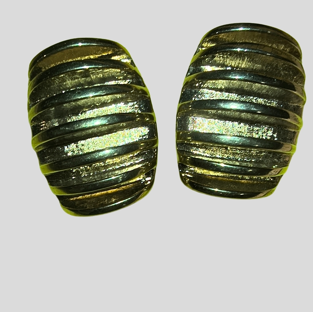 Givenchy Gold Tone Striped Chunky Clipon Earrings - VTG.
